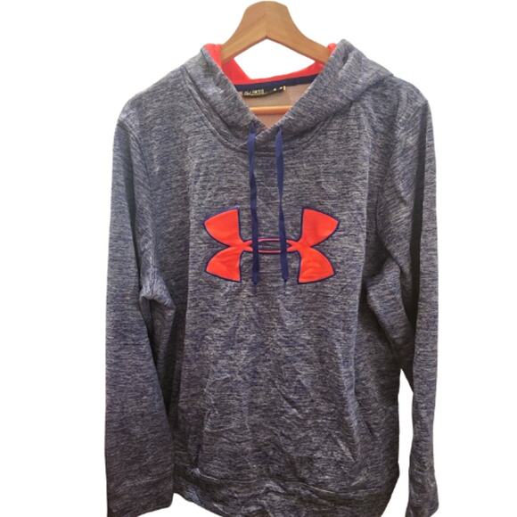 UNDER ARMOUR Loose Big Logo Hoodie in Blue Heather/ Neon Pink EUC Size XL - Picture 2 of 7